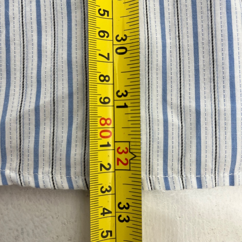 Corral West Ranchwear Mens Size L Button Up Shirt White Blue Striped Pearl Snap - Picture 8 of 8